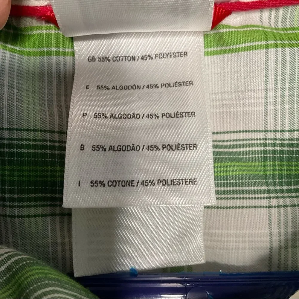 North Face Shirt Mens Large Green White Plaid Button Up‎ Pocket Short Sleeve